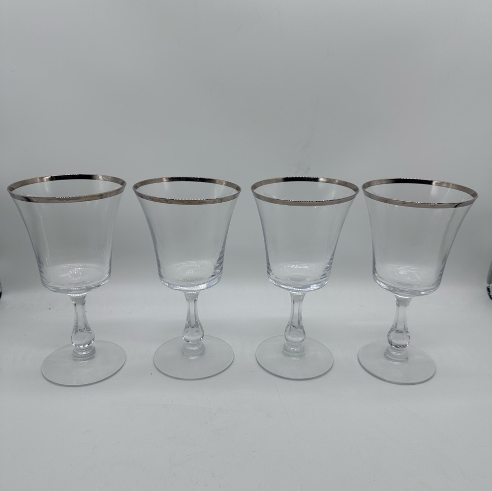 Fostoria Sheffield Vintage Elegant Platinum Rim Water Glass Set of 4